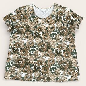 Laura Scott Brown & Green Floral Short Sleeve Top Size 1X